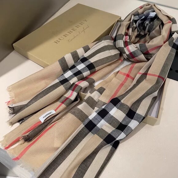 Burberry Beige and Black Checkered Scarf - Picture 1 of 5